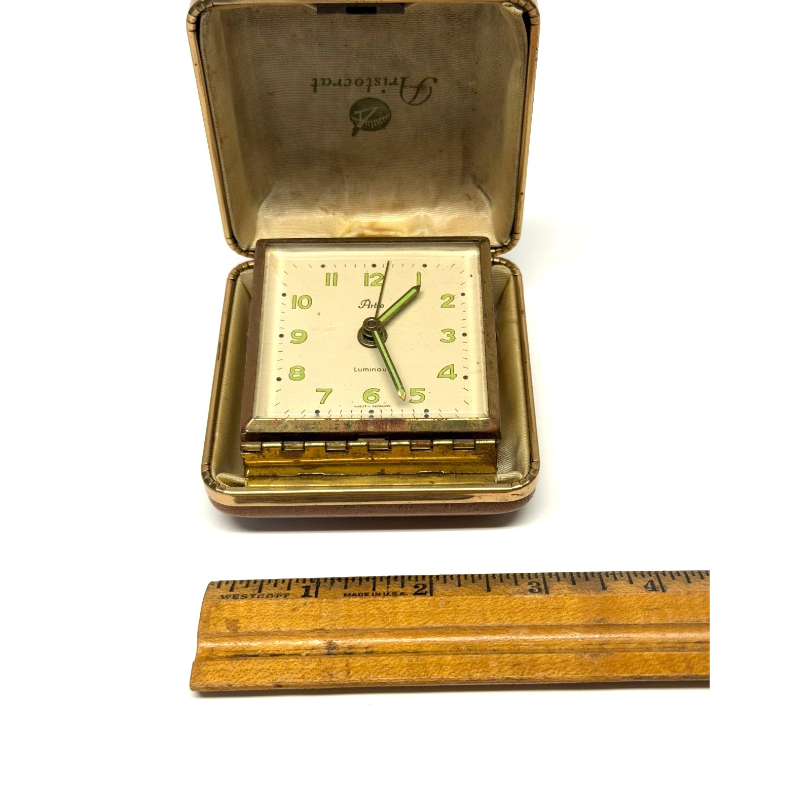 Vintage Aristocrat Artco Luminous Travel Alarm Clock West Germany - Untested
