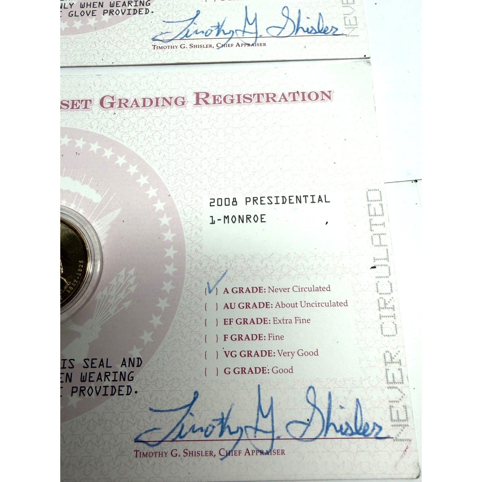 Vtg lot of 3 New Certificate of Official Asset Grading Registration 08-09