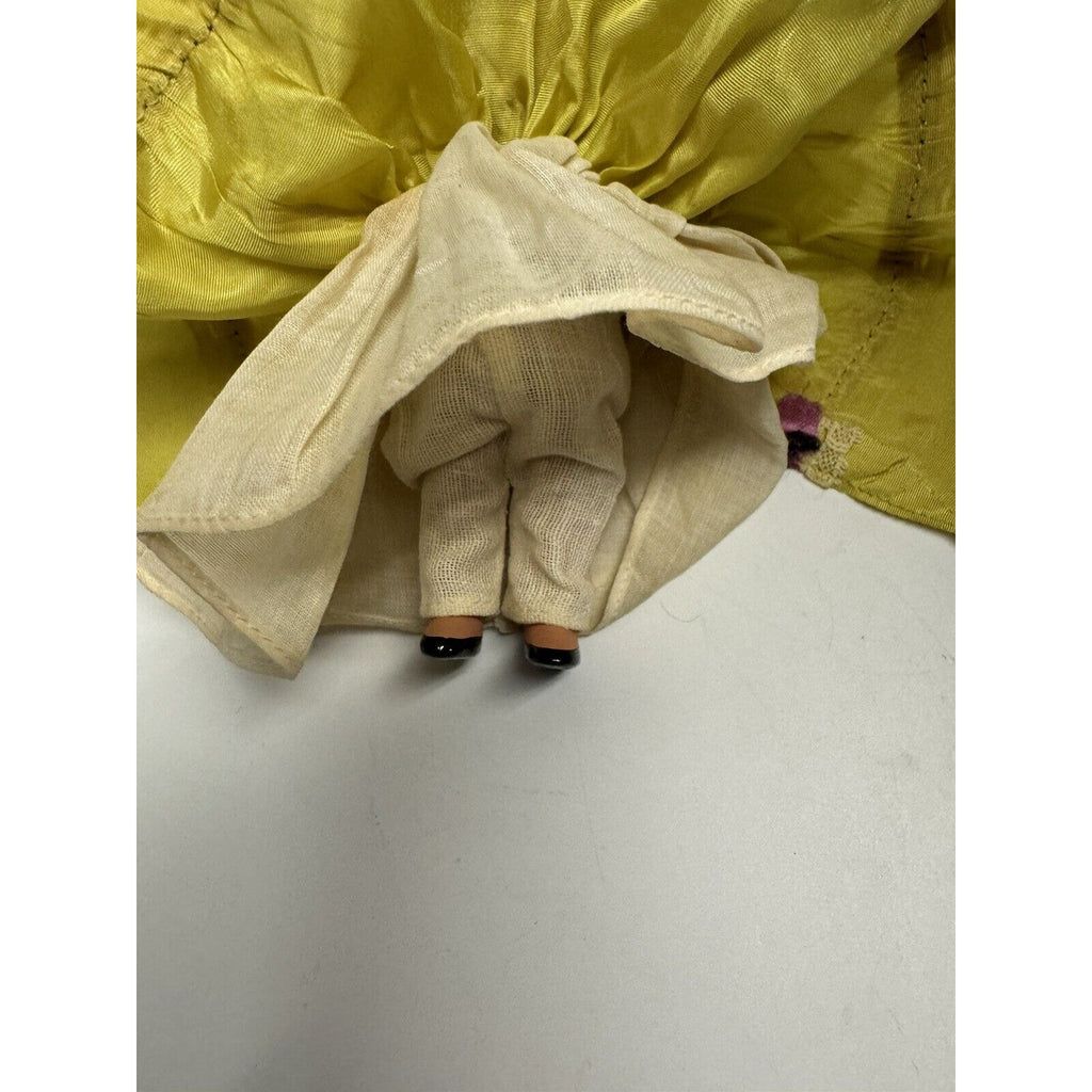Vintage Nancy Ann Storybook Doll Yellow Dress w/Black Hat 5"