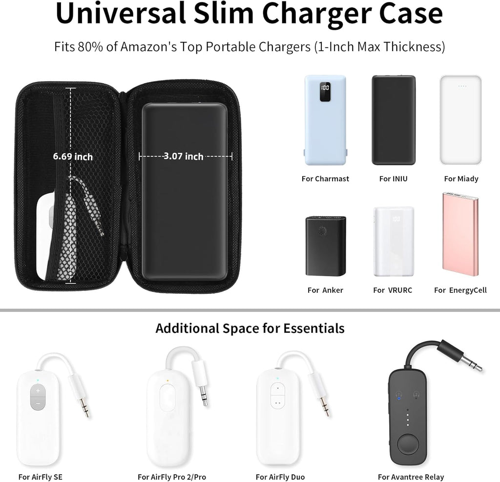 Travel Essentials Electronics Organizer Charger Case Portable Dual Zipper Shockproof Pouch Tech Purse Cord Cable Pouches Power Bank Storage Accessories Bag for Women Men,6.5X3.2X1 Black