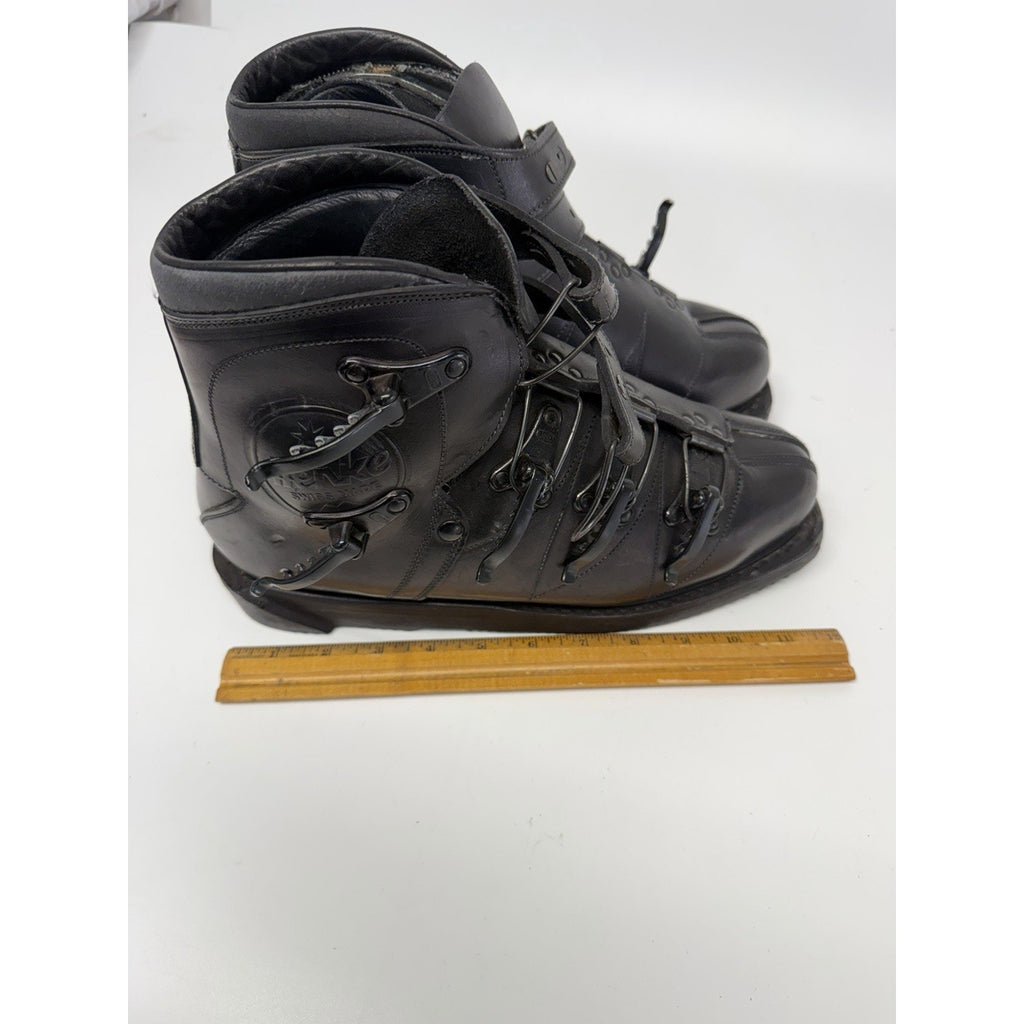 Vintage NOS Henke Switzerland Black Leather Ski Boots Size Appr 10.5
