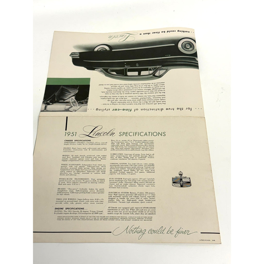 Vintage 1951 Lincoln Dealer Sales Brochure Folder Sedan Lido Coupe Original 51