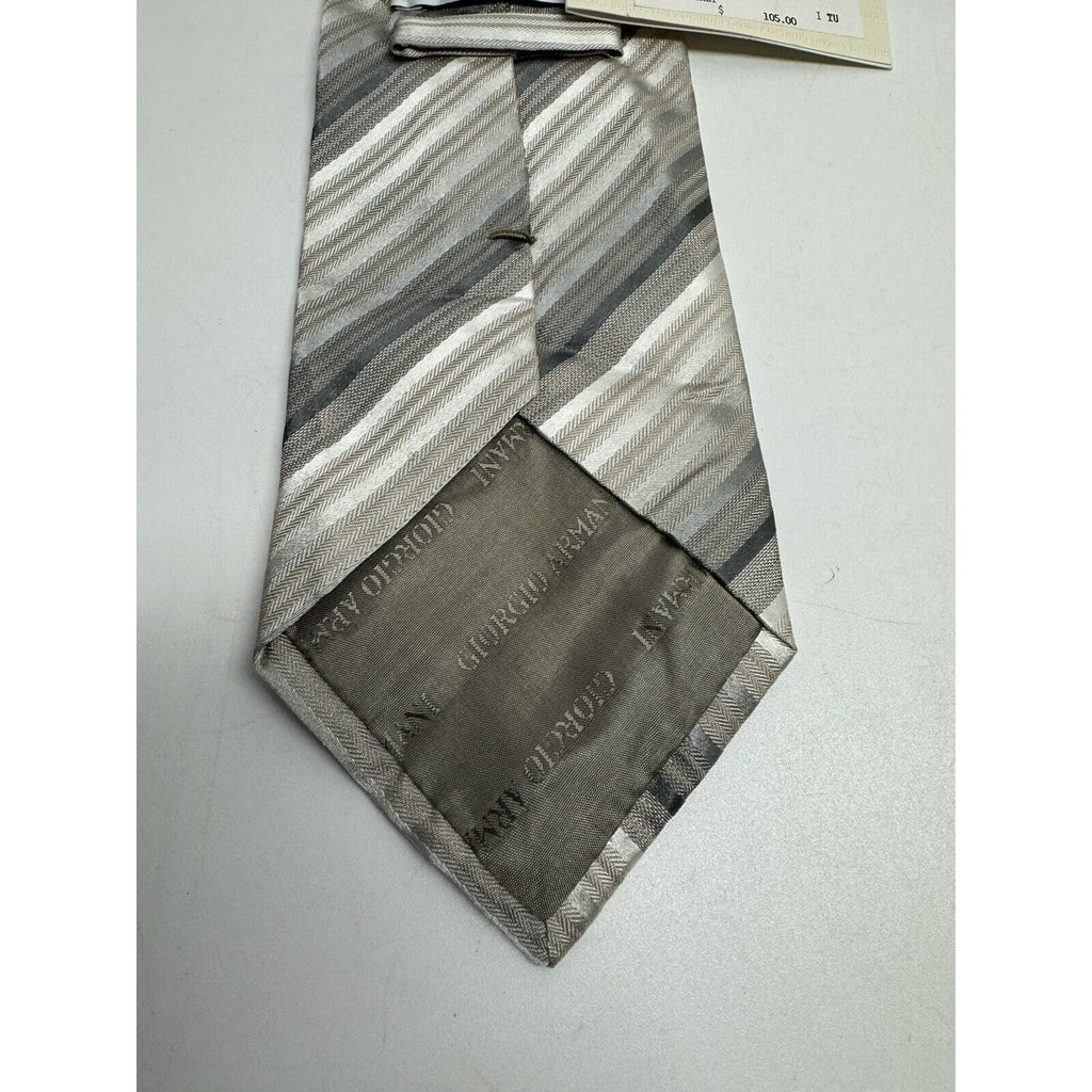 VINTAGE NOS GIORGIO ARMANI NECKTIE 100% SILK Made ITALY Beige/Gray w/ Tag