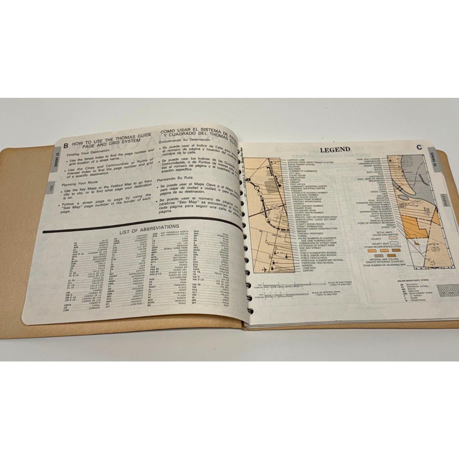 Vintage 1992 Thomas Bros Map Sonoma County Street Guide Directory Spiral Bound