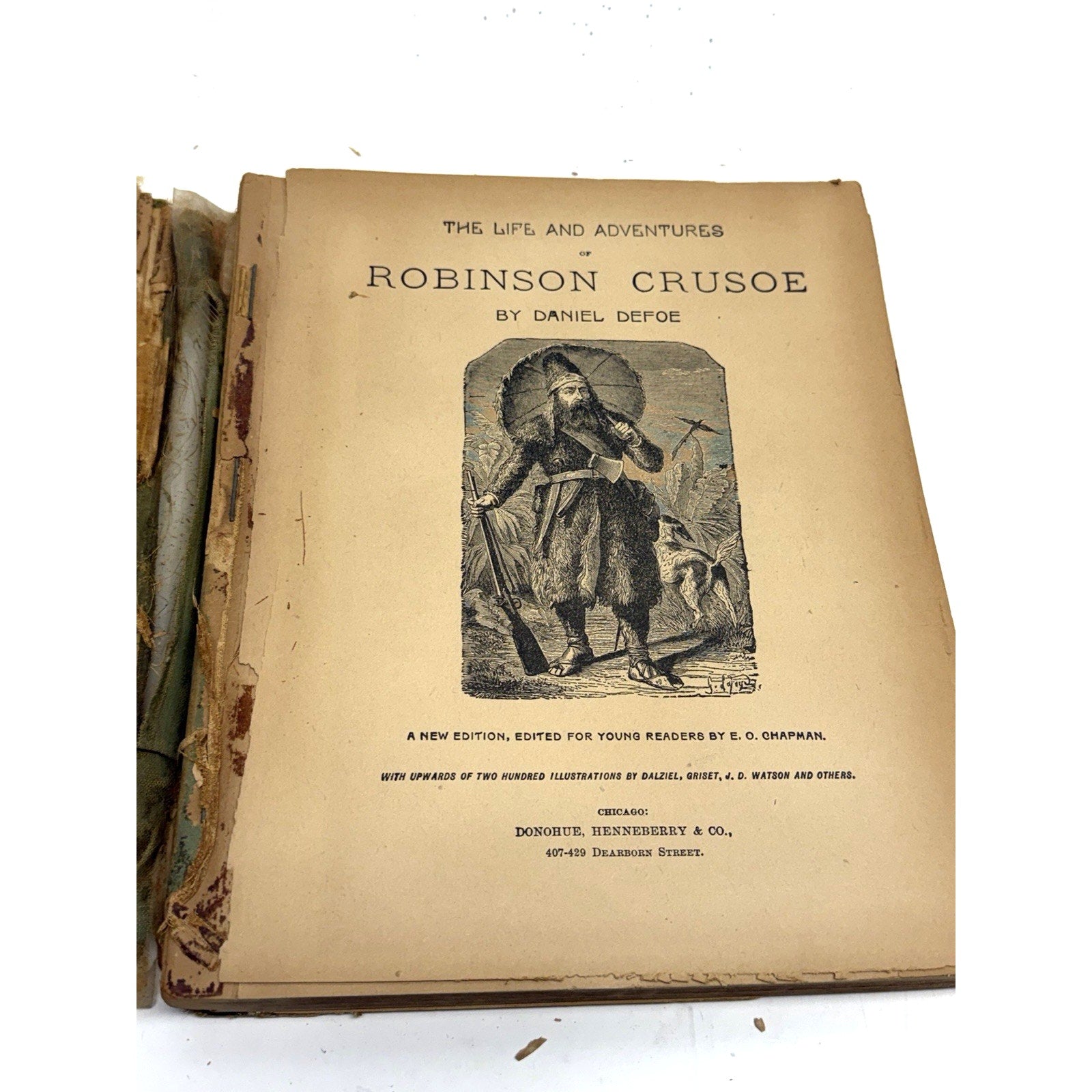 Vintage 1887 Book ROBINSON CRUSOE DE FOE ILLUSTRATED Worthington