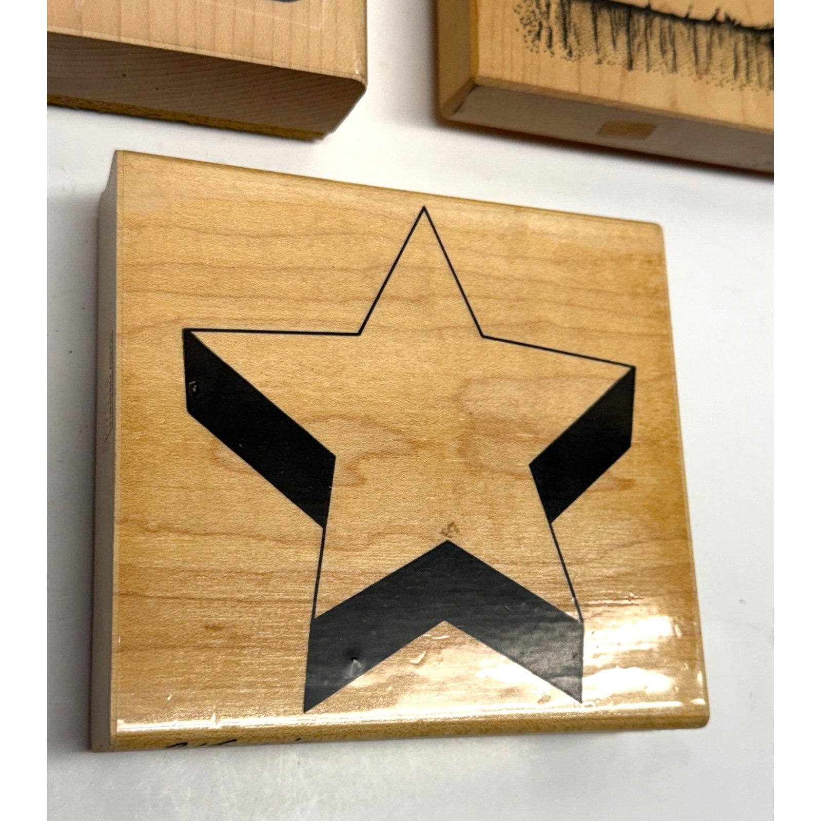 VINTAGE NEW Lot of 3 Wood Rubber Stamps: Clipboard, Wanted Poster, Star