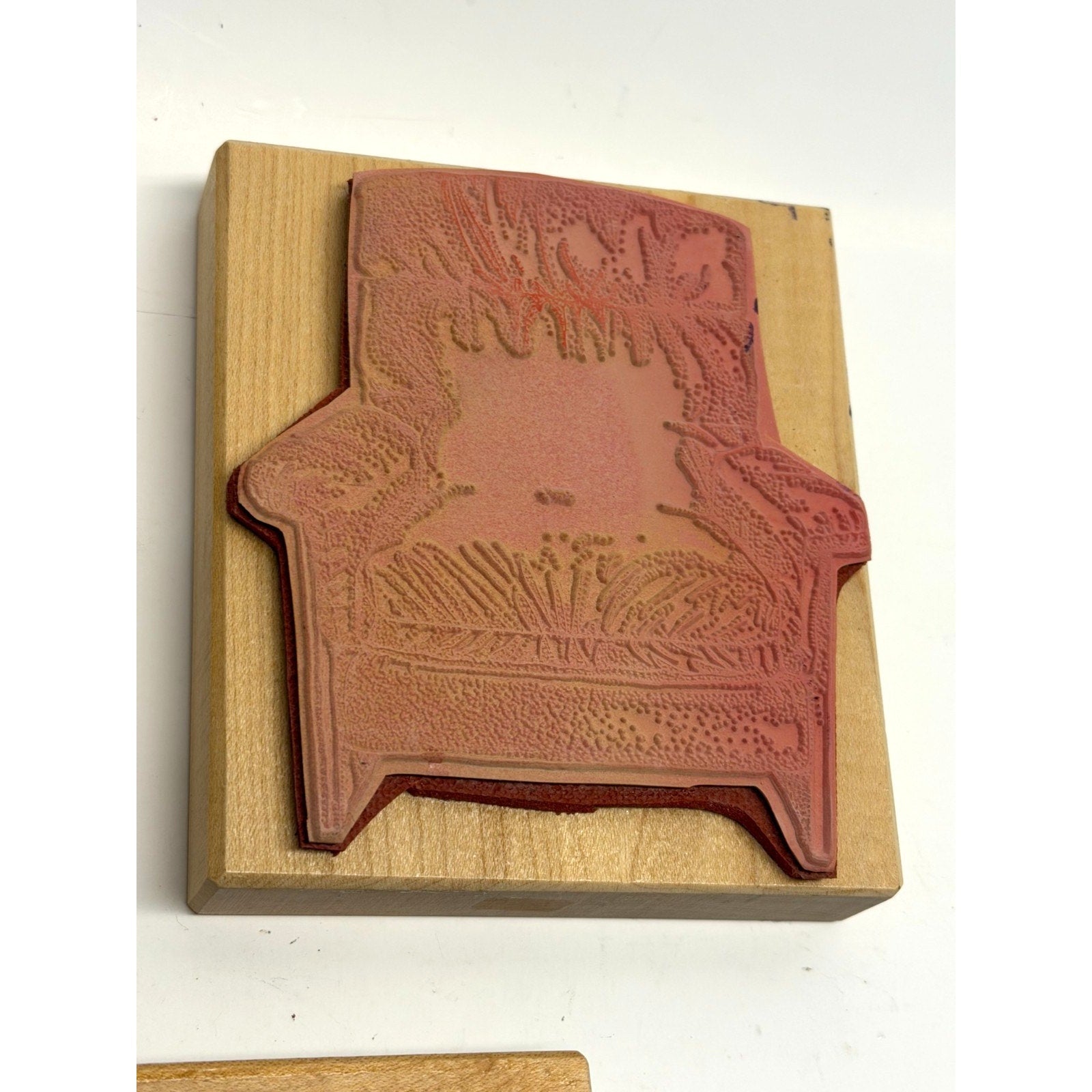 VINTAGE LOT of 3 Wood Mounted Rubber Stamps Road Chair Wreath Arts Crafts