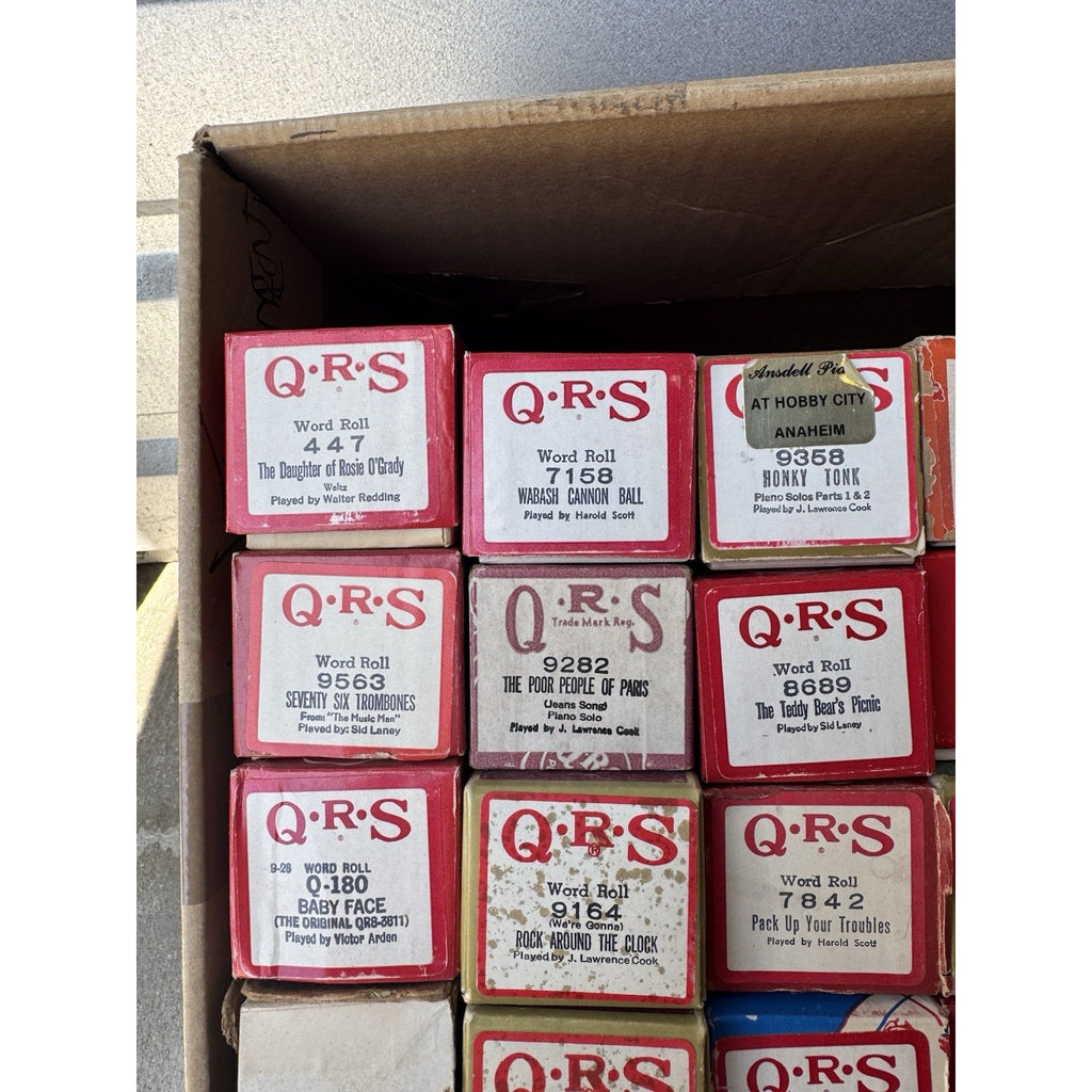VINTAGE QRS WORD ROLL PIANO PLAYER MUSIC ROLLS LOT OF 35 ROLLS MELODEE SONGS
