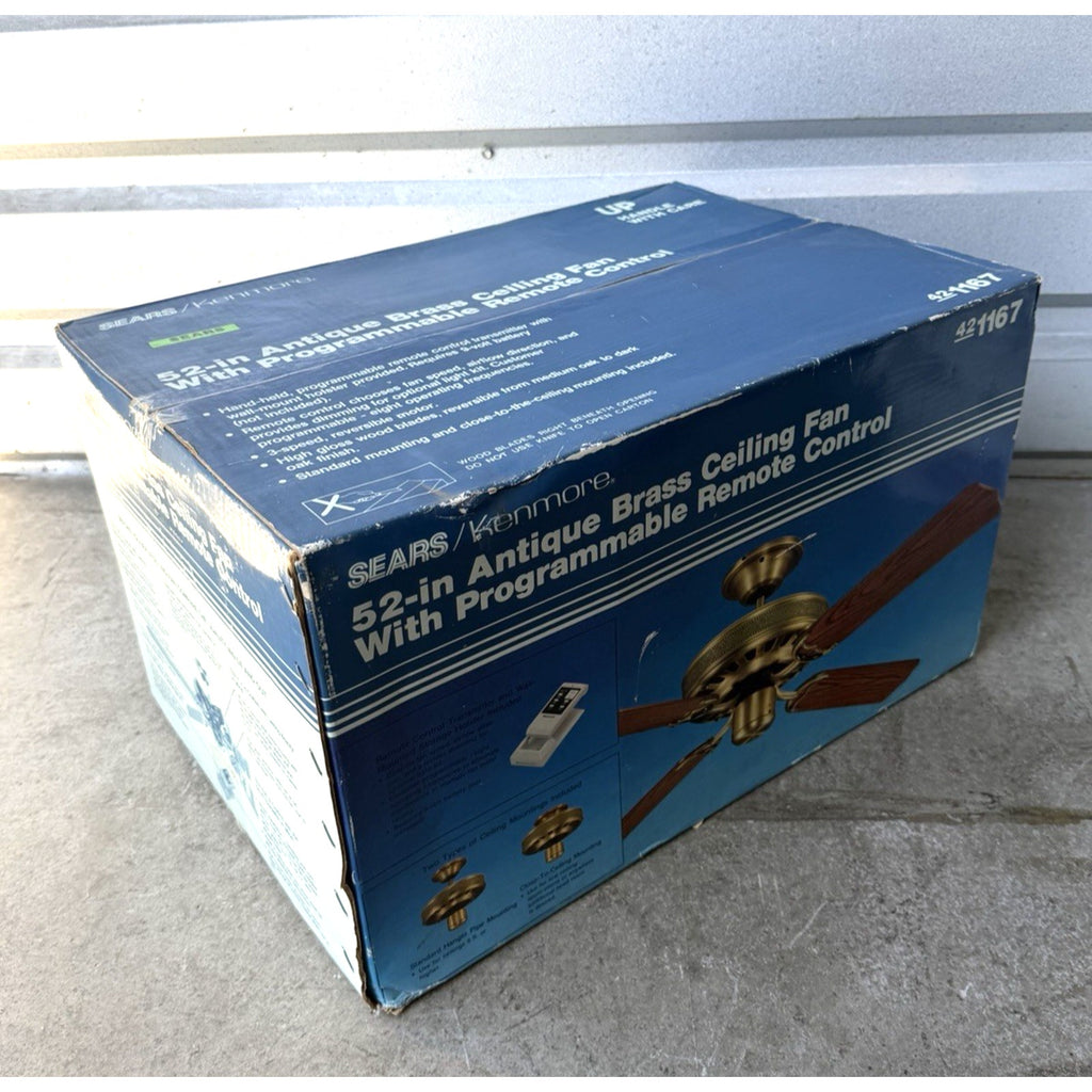 Vintage SEALED Sears 52” Antique Brass Ceiling Fan w/Programmable Remote Control