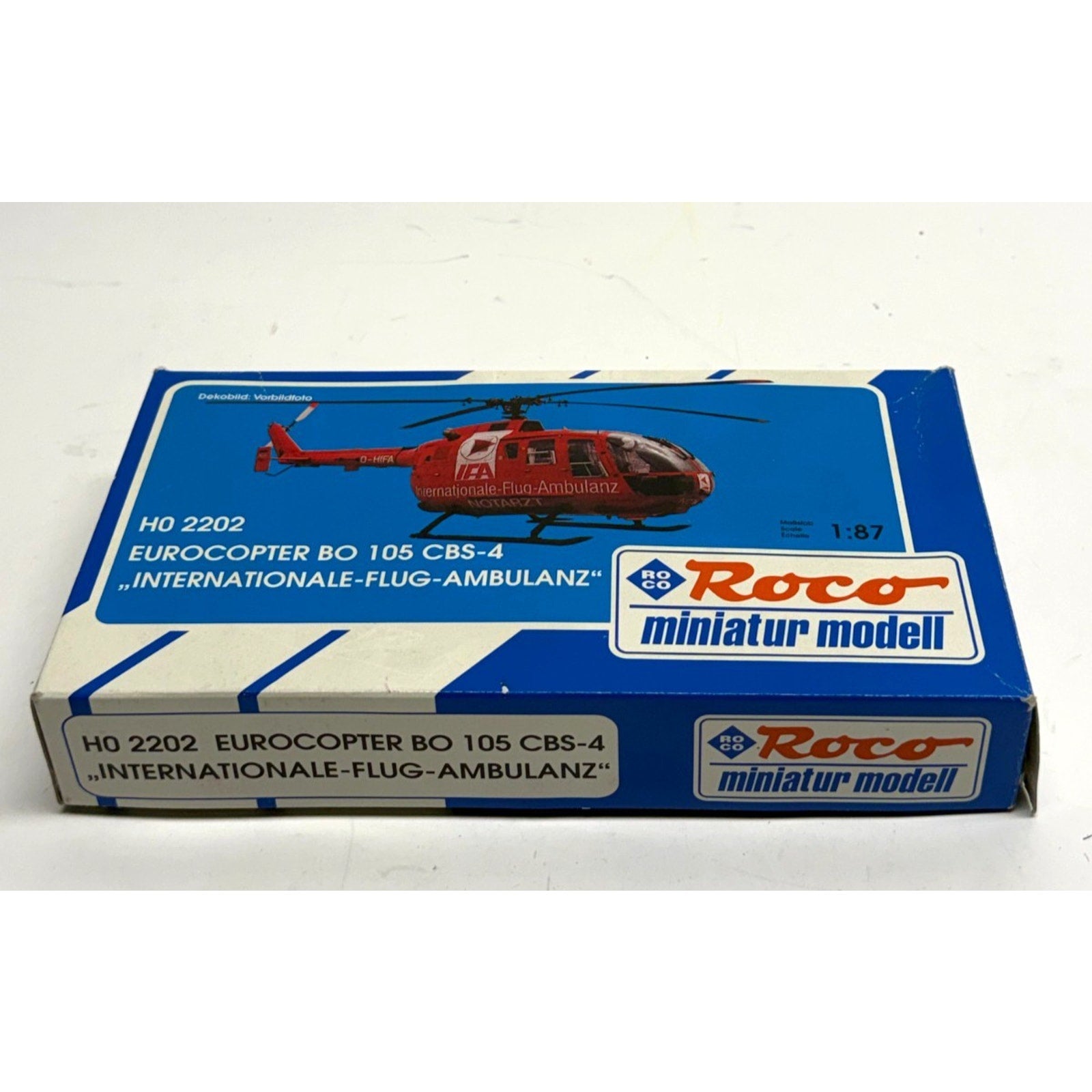 Vintage Roco 2202 Eurocopter BO 105 CBS-4 IFA Ambulance 1:87 H0 Scale Model OVP
