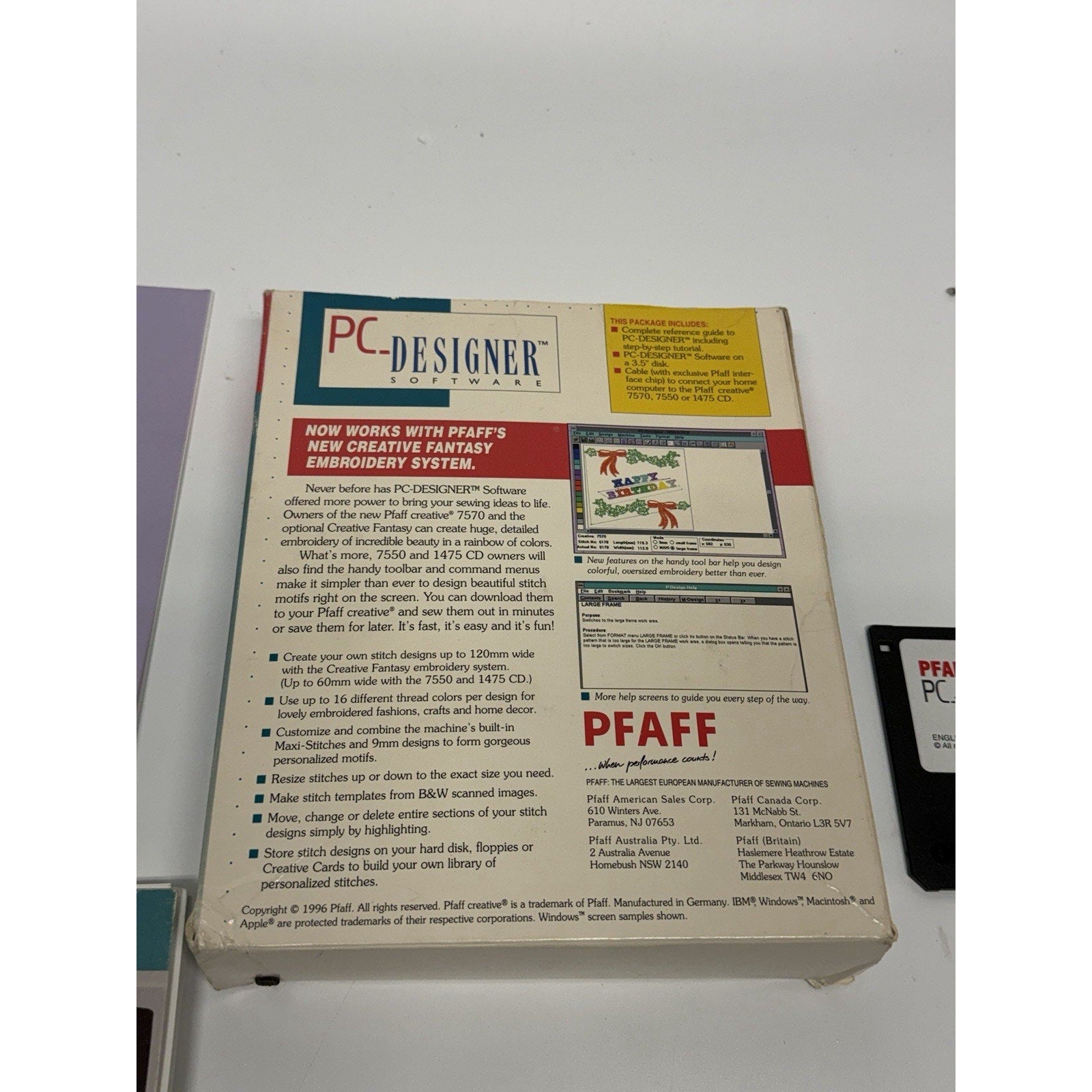 VINTAGE Pfaff 7550 7570 1475 PC Designer Software & Cable HTF for WINDOWS