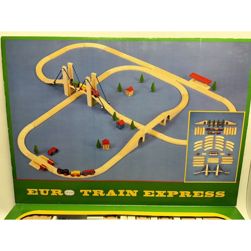Vintage NOS EURO TRAIN EXPRESS Wooden Magnetic Railroad Train Set Made Germany