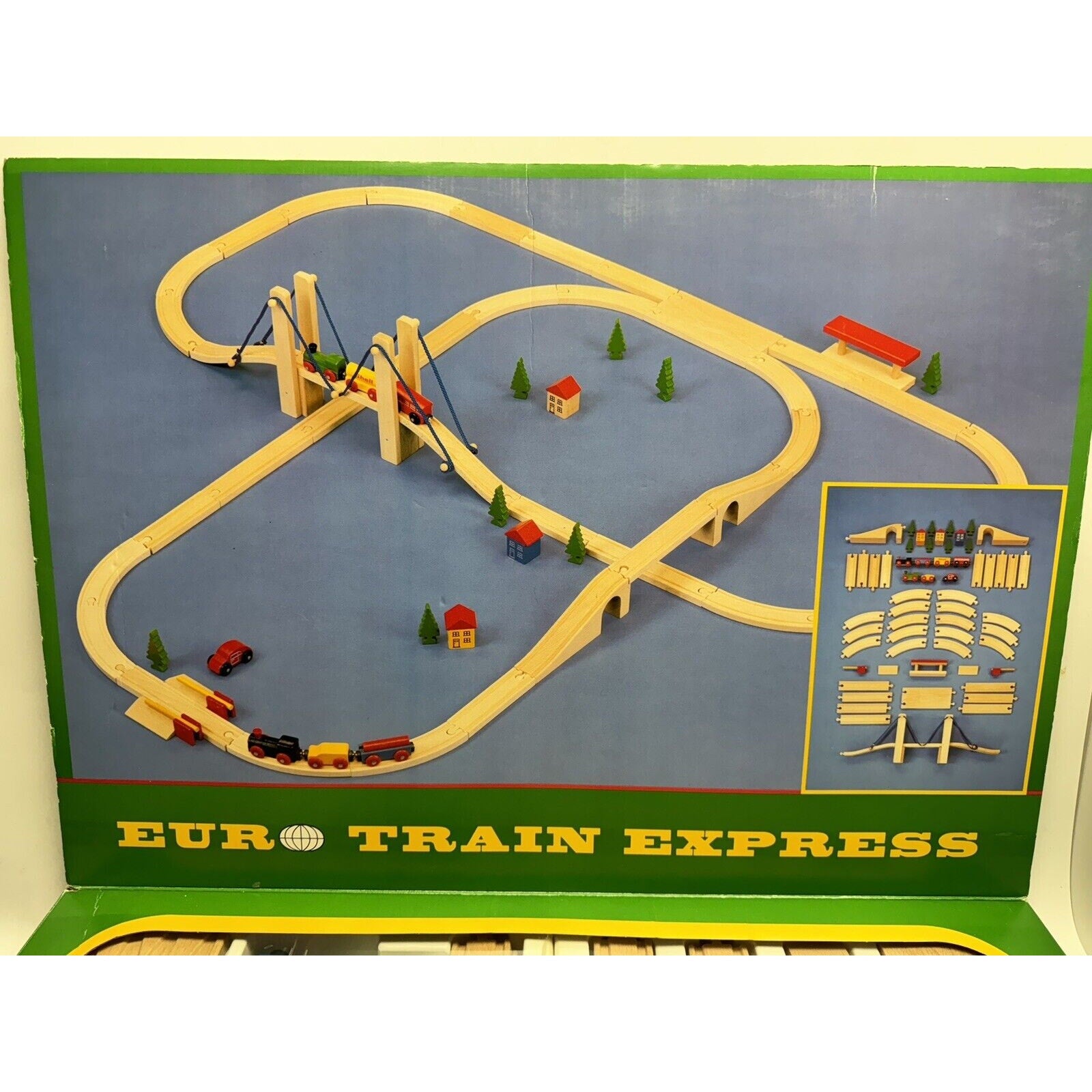 Vintage NOS EURO TRAIN EXPRESS Wooden Magnetic Railroad Train Set Made Germany