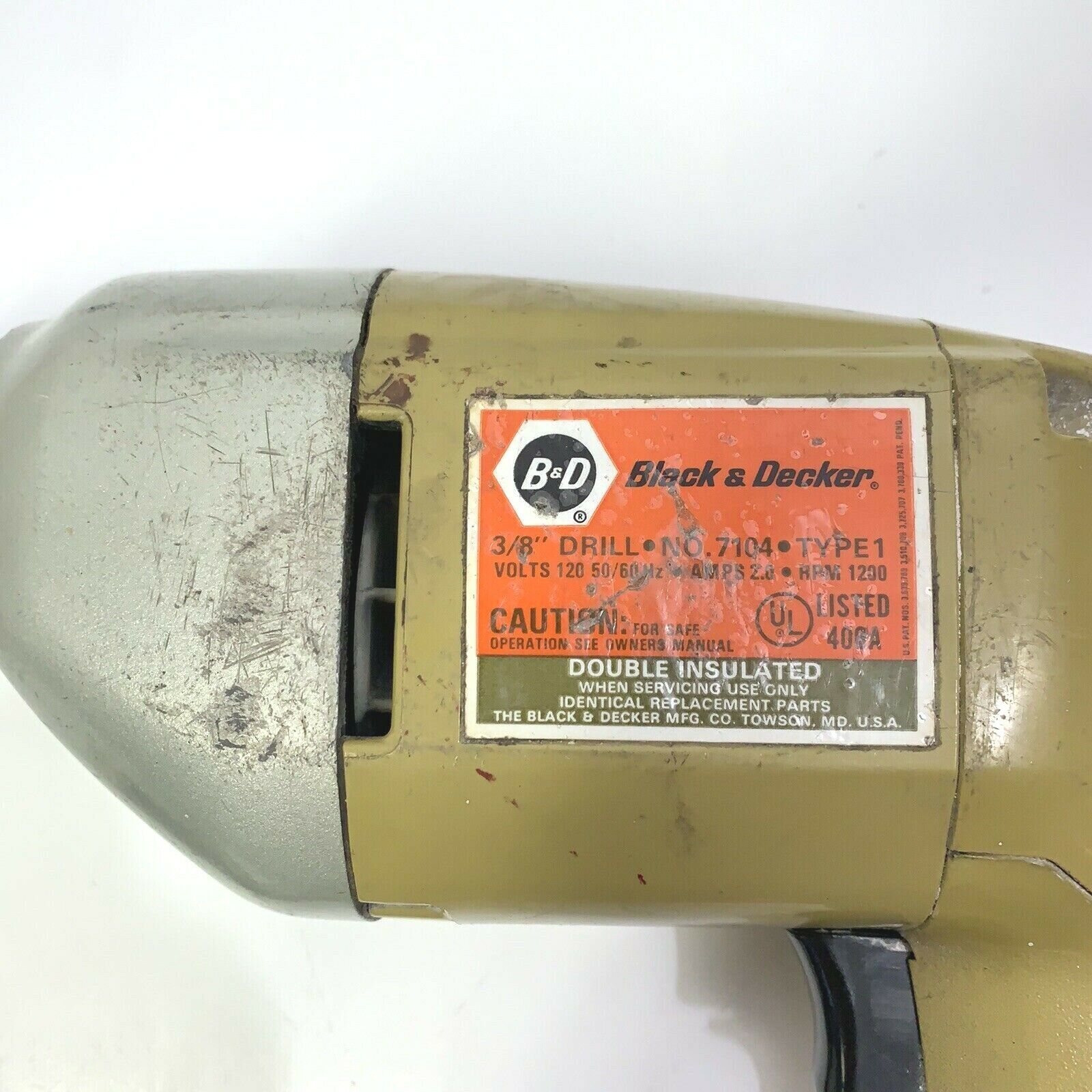 VINTAGE Black & Decker 3/8" Electric Drill- Model # 7104- Working Condition