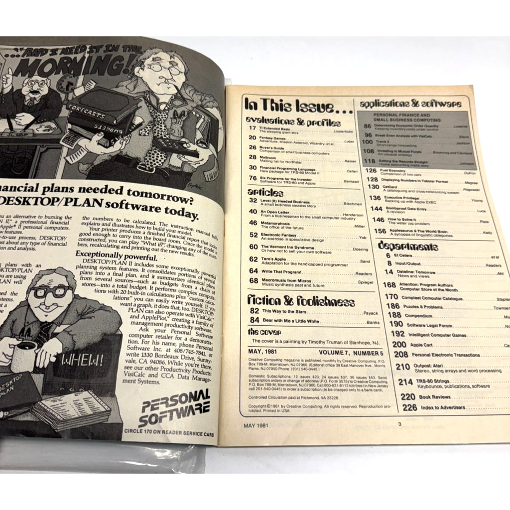 Vintage 1981 MAY CREATIVE COMPUTING MAGAZINE - FINANCE & BUSINESS FRONT COVER