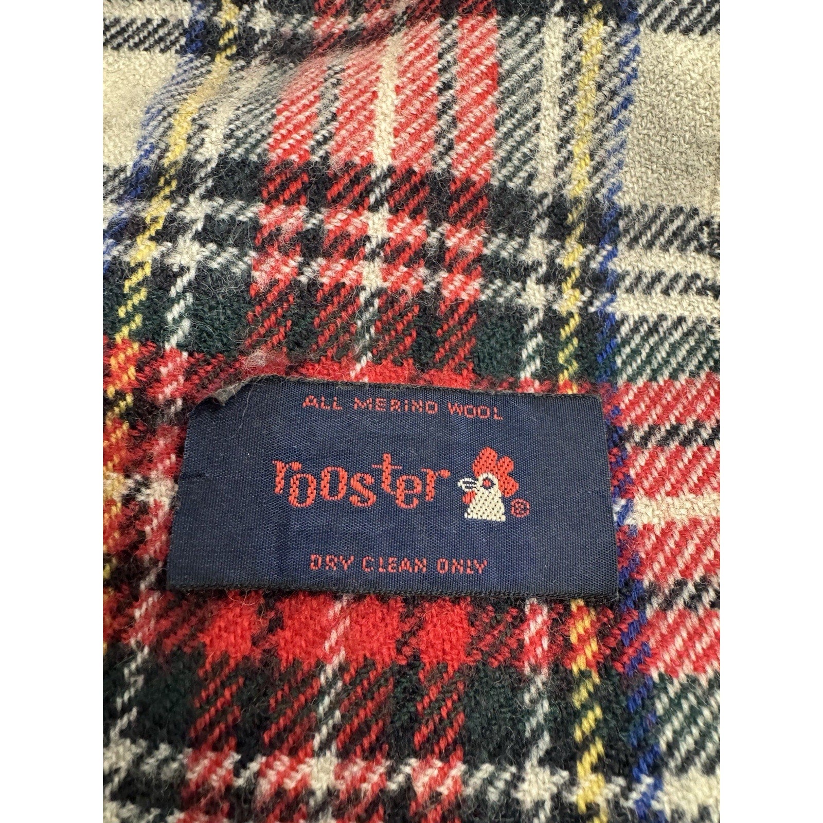 Vintage Rooster of Scotland 100% Merino Wool Plaid Scarf Red -50" x 11 "