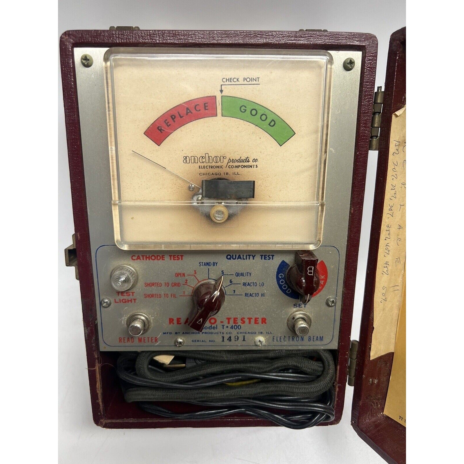 Vintage ANCHOR Reacto-Tester CRT Tubes, Model T-400 With Instructions & Adapters
