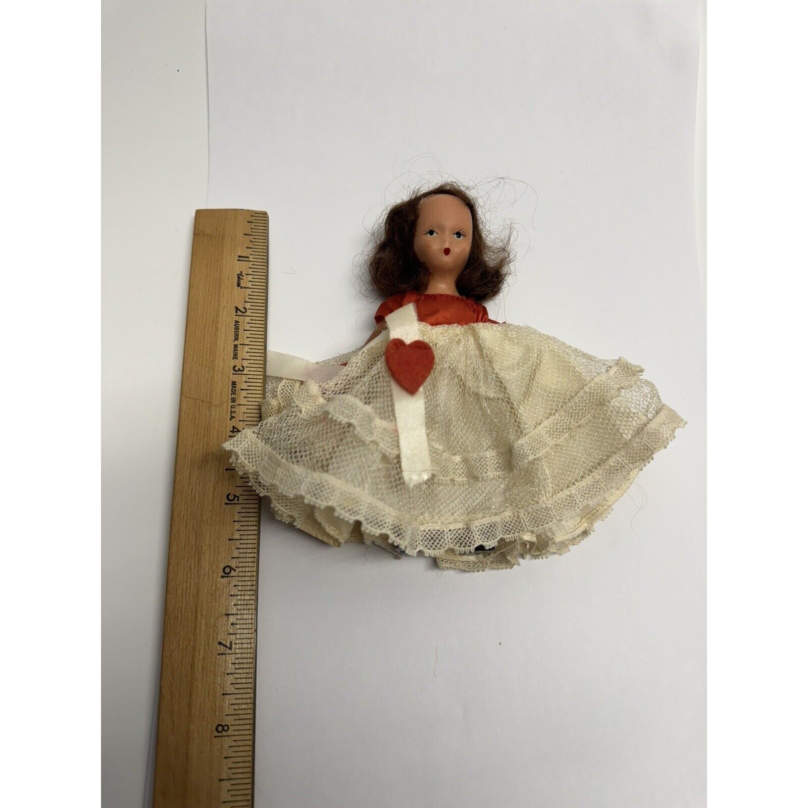 Vintage Nancy Ann Bisque Storybook Doll Red/White Dress 6"