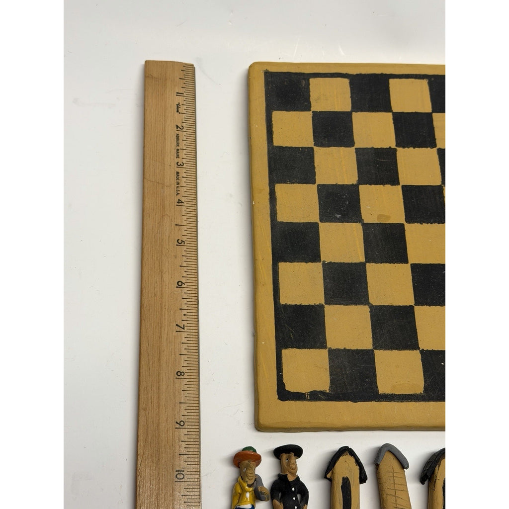 Vintage Handmade Painted Crafted Brazilian Chess Set Clay 32 Figurines