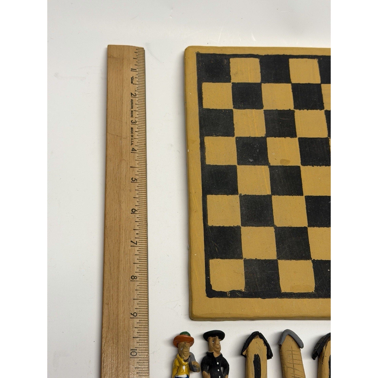 Vintage Handmade Painted Crafted Brazilian Chess Set Clay 32 Figurines