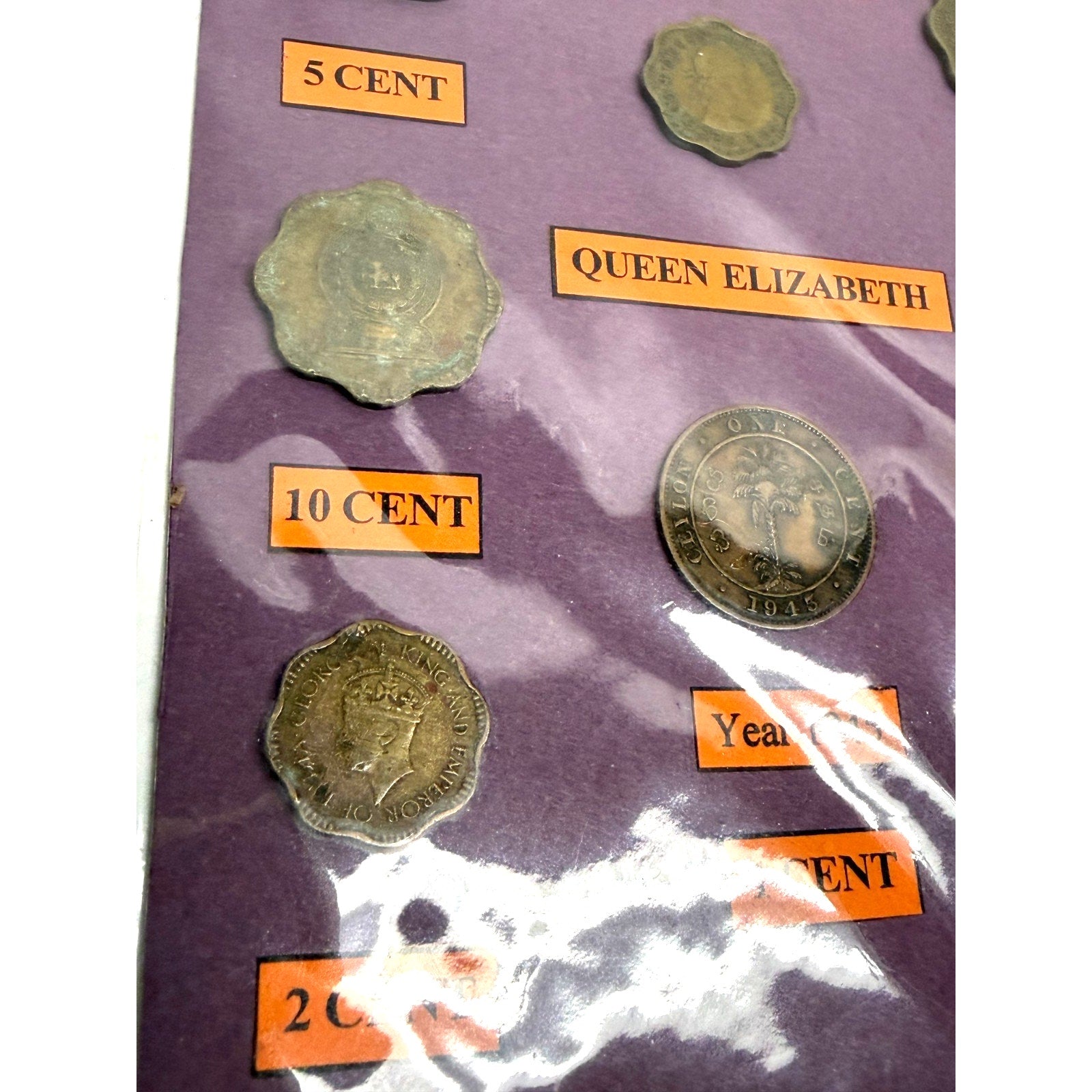 Vintage Ceylon Sri Lanka Coin Set - King George VI & Queen Elizabeth II