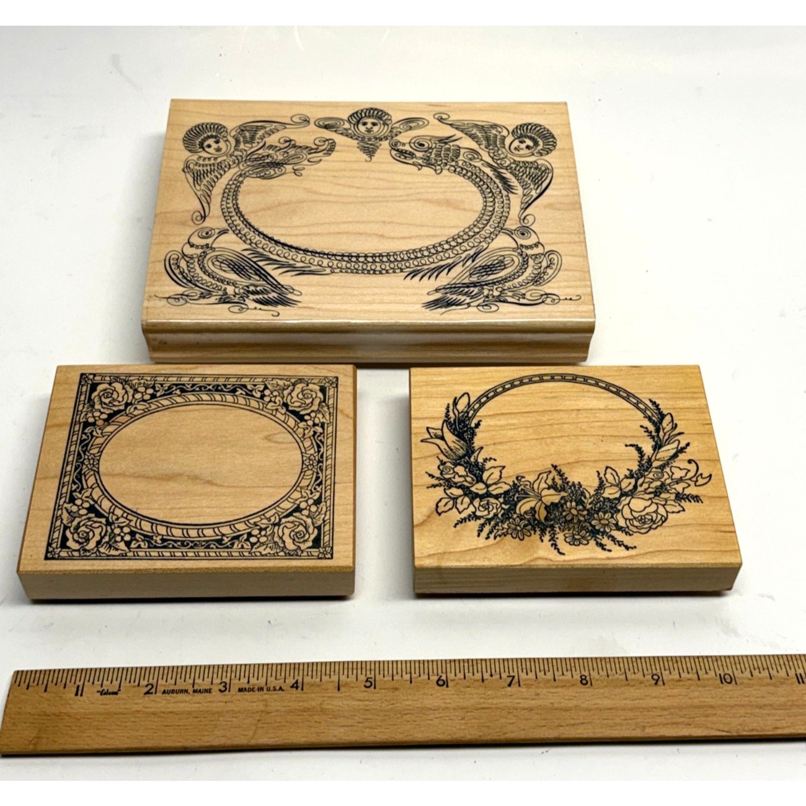 VINTAGE NEW Lot of 3 Wood Rubber Stamp Lot PSX K-413 K-484 Wreath Frames