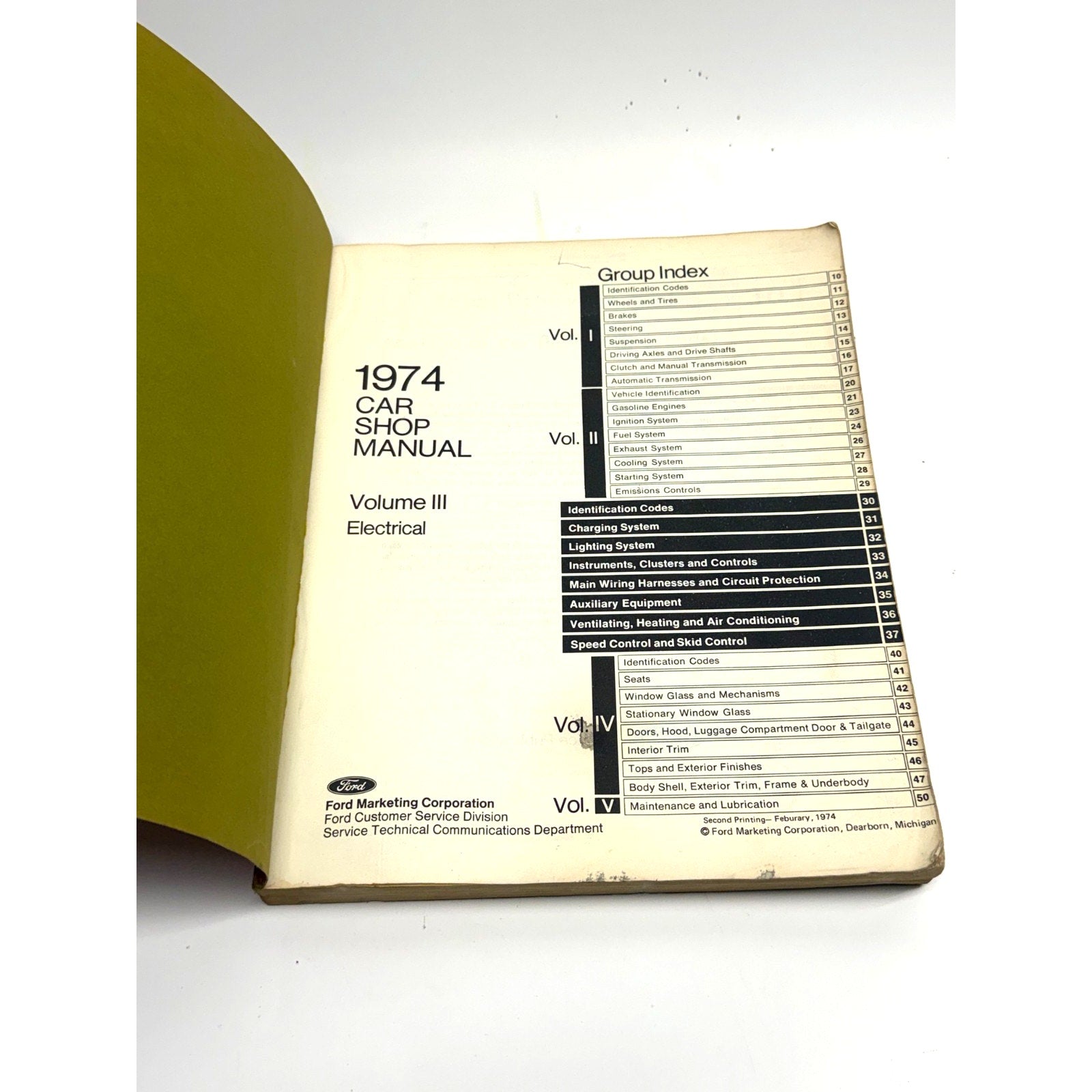 Vintage 1974 FORD CAR SHOP MANUAL, Volume 3 - Electrical