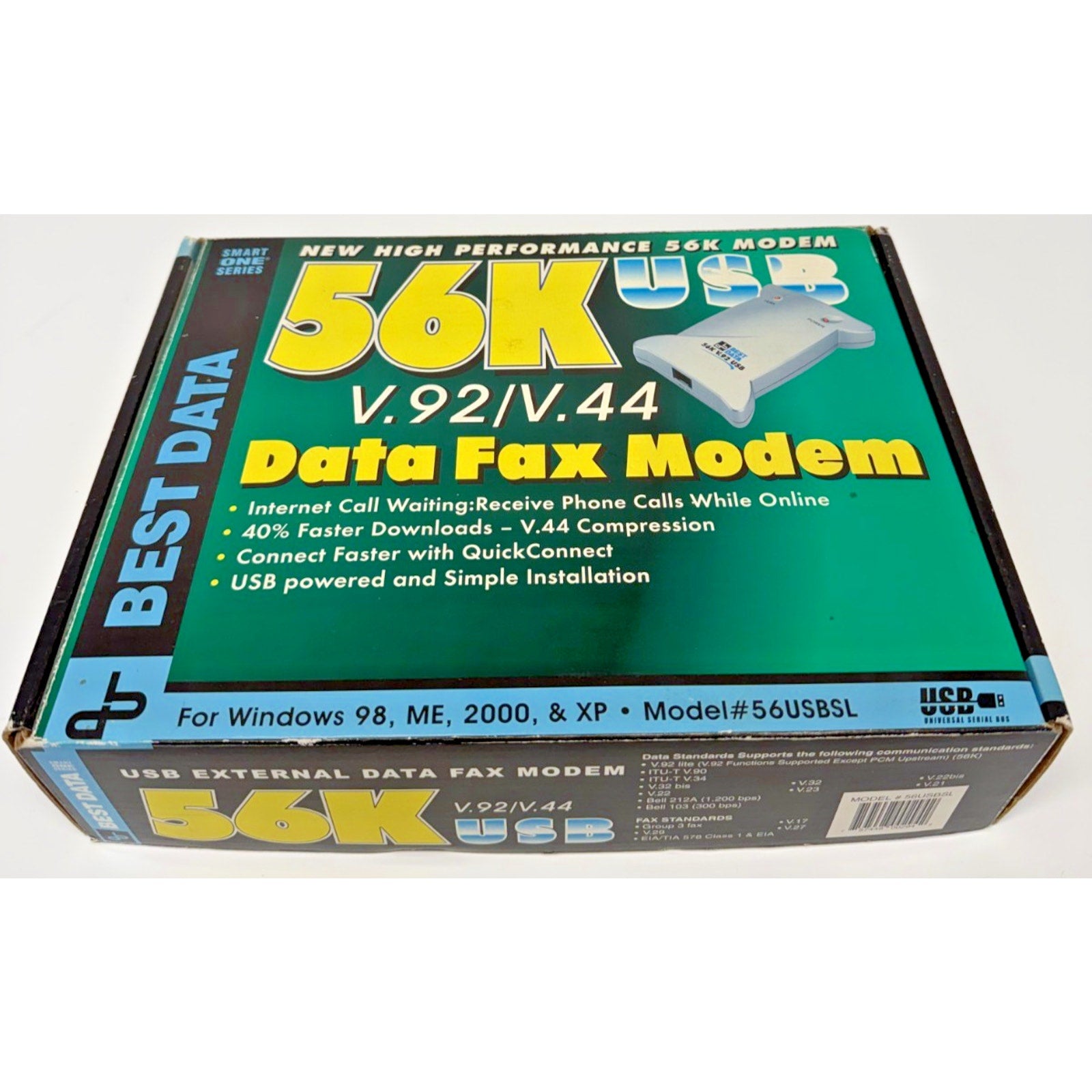 Vintage Best Data 56K USB V.92 V.44 External Data Fax Modem 56USBSL Win 98 XP
