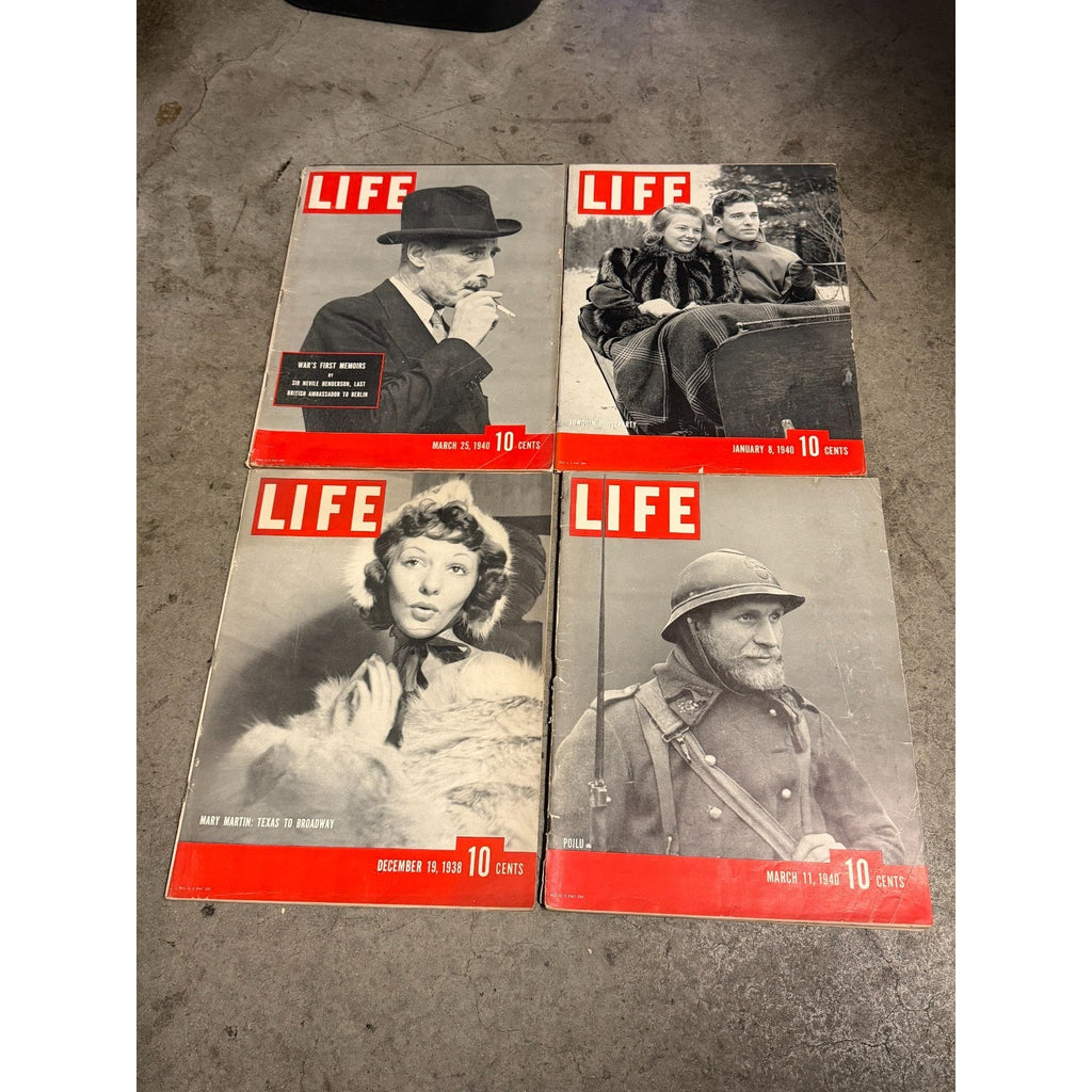 Vintage Lot of 4 LIFE Magazines 1938-1940 WWII Era Poilu Mary Martin