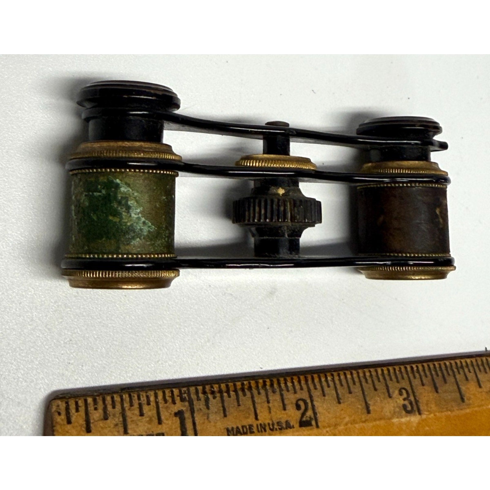 Antique Opera Glasses Brass Black Enamel Theater Binoculars Leather No Case