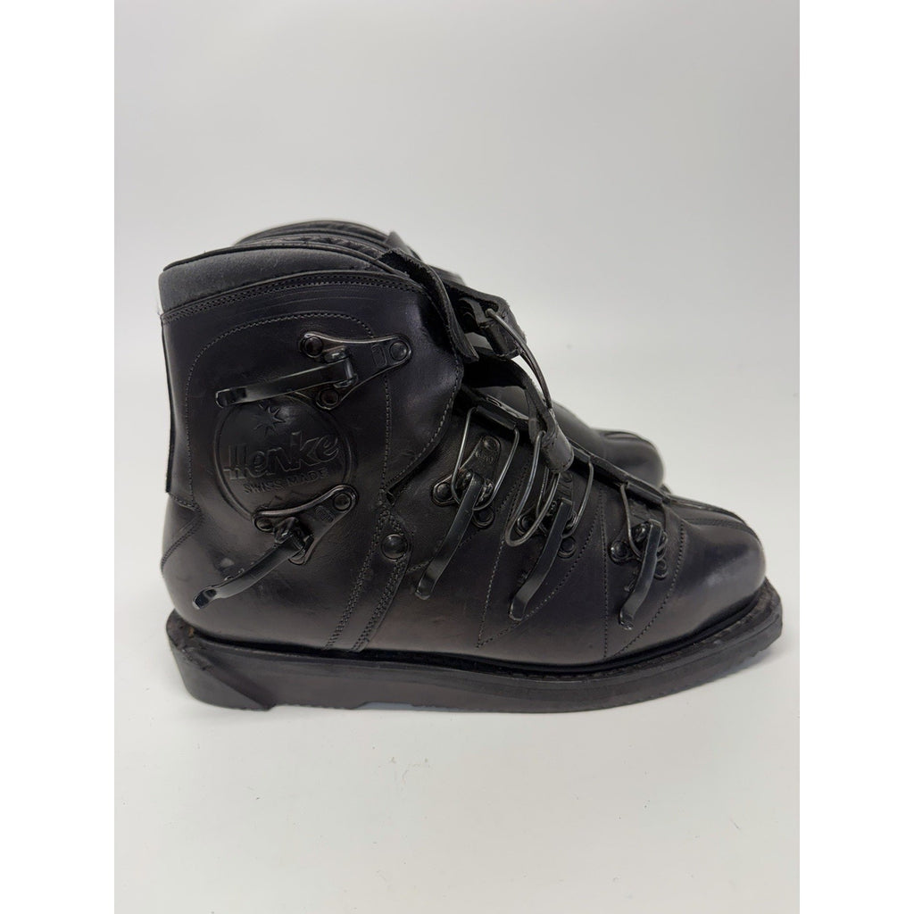 Vintage NOS Henke Switzerland Black Leather Ski Boots Size Appr 10.5