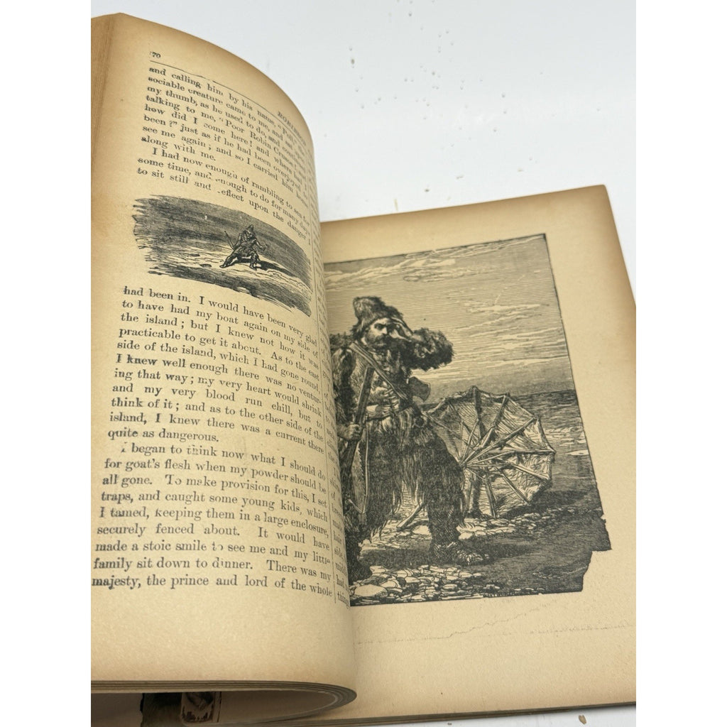 Vintage 1887 Book ROBINSON CRUSOE DE FOE ILLUSTRATED Worthington