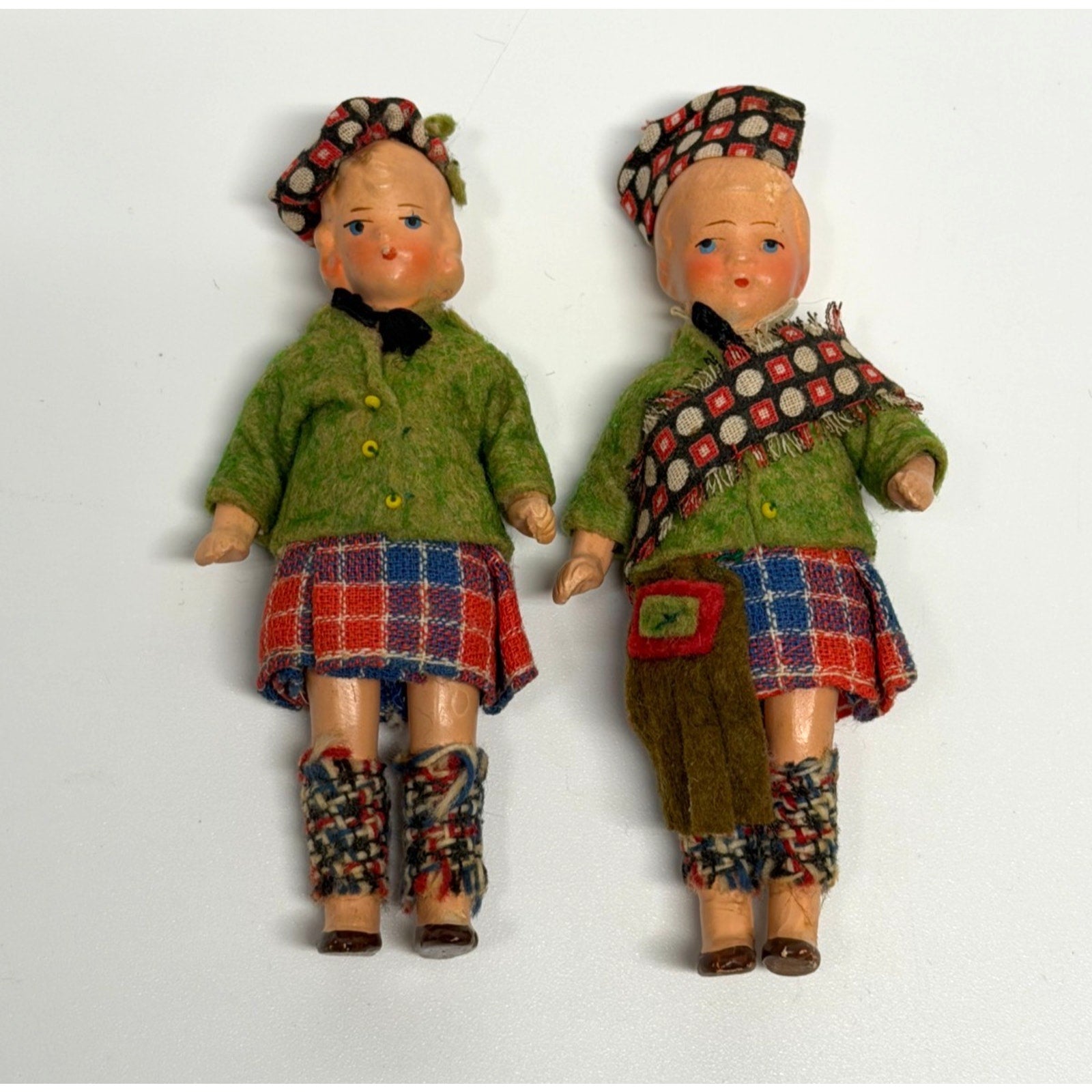 Vintage Antique German Scottish Dollhouse Dolls Pair Bisque Composition 1930s