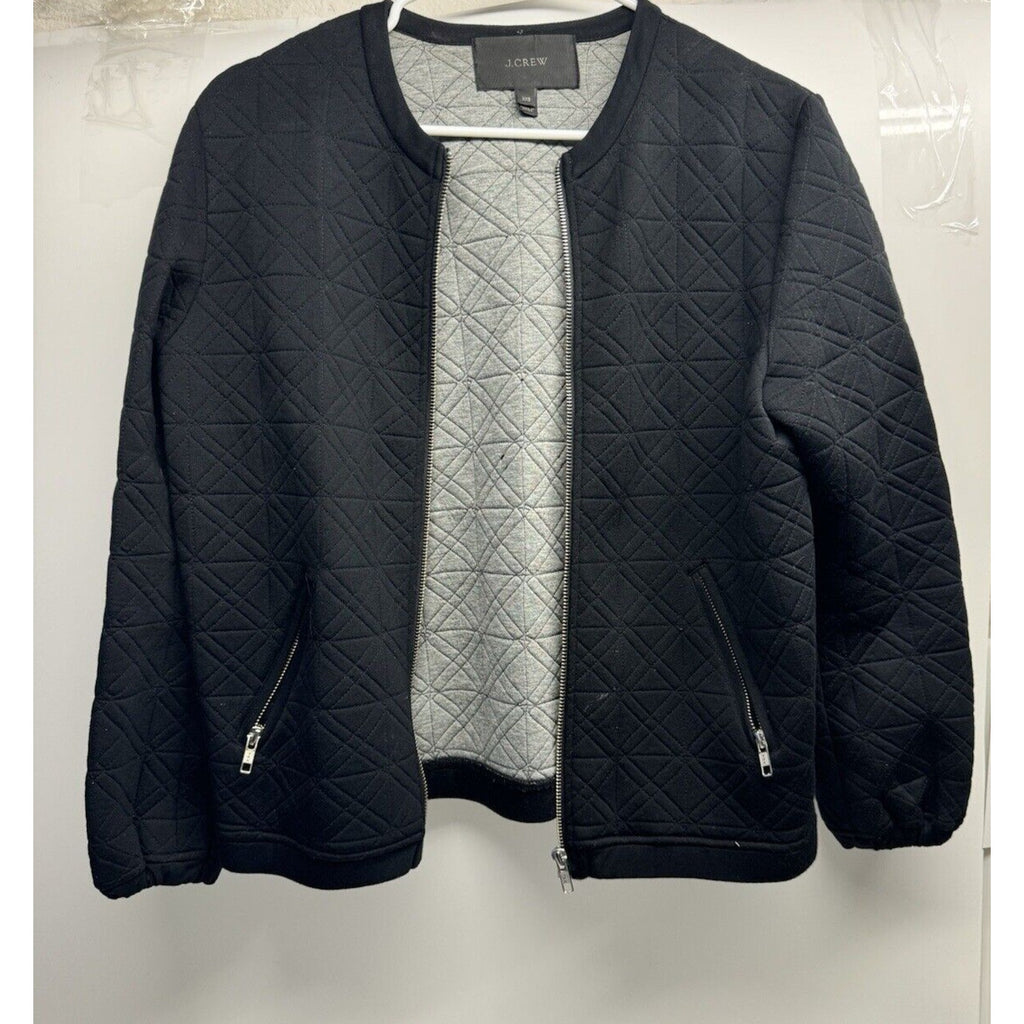 VINTAGE J Crew Jacket Womens XXS Black Quilted Full Zip Bomber Neoprene