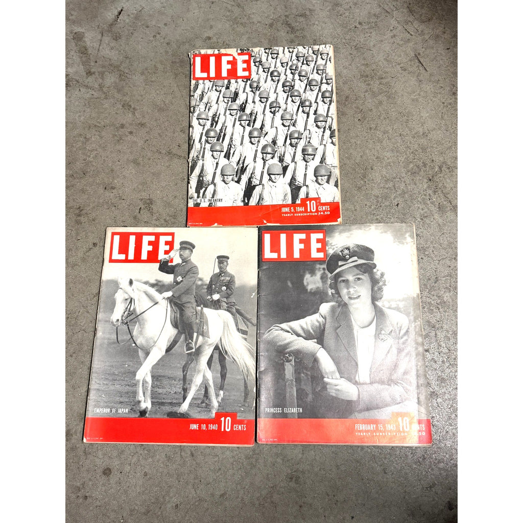 Vintage LIFE Magazine Lot 1940 1943 1944 WWII Emperor Japan Princess Elizabeth