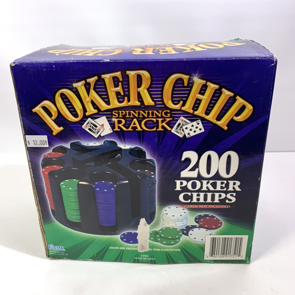 Vintage EXCITE POKER CHIP RACK 200 CHIPS with Revolving Rack SEALED PACKAGE