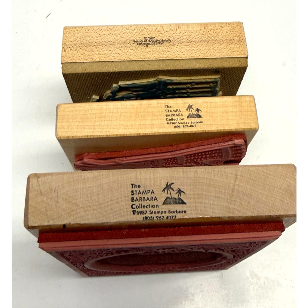VINTAGE Lot of 3 Wood Mounted Rubber Stamps Teepee Castle & Ornate Frame - NEW!