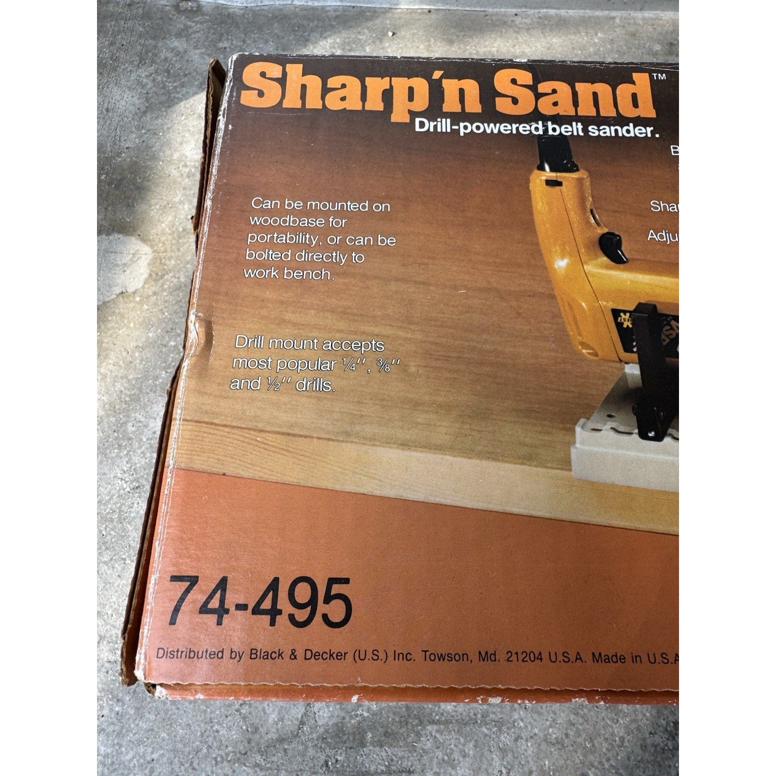 Vintage SEALED Black & Decker Sharp n Sand Drill Powered Belt Sander Sharpener