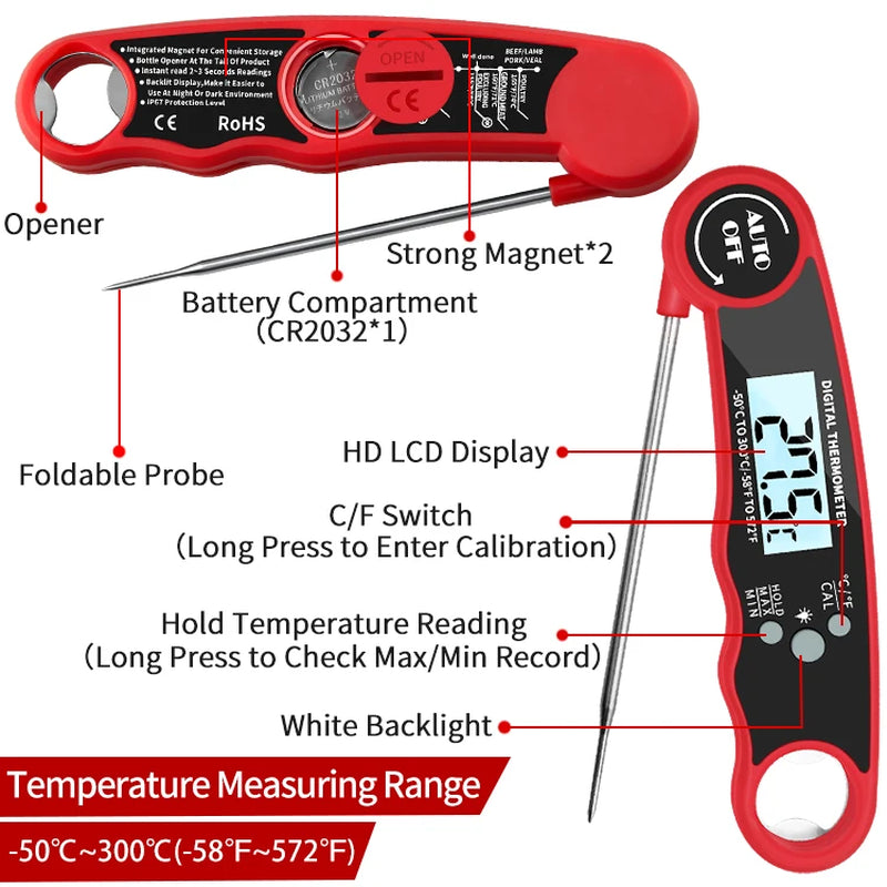 Waterproof Digital Kitchen Food Thermometer Instant Read Meat Temperature Gauge for Cooking Grilling BBQ Milk & Water