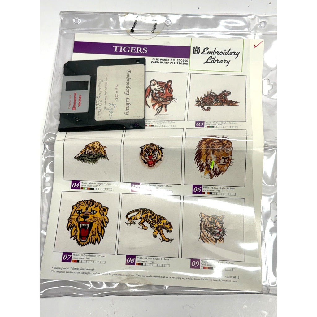 Vintage Husqvarna Viking Embroidery Library TIGERS
