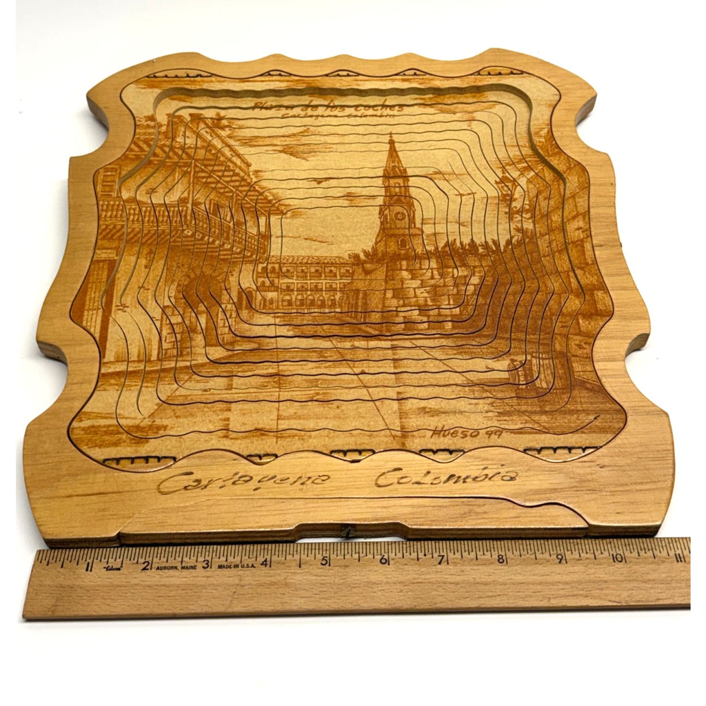 VINTAGE Collapsible Expandable Signed Wooden Art Piece Cartagena Colombia