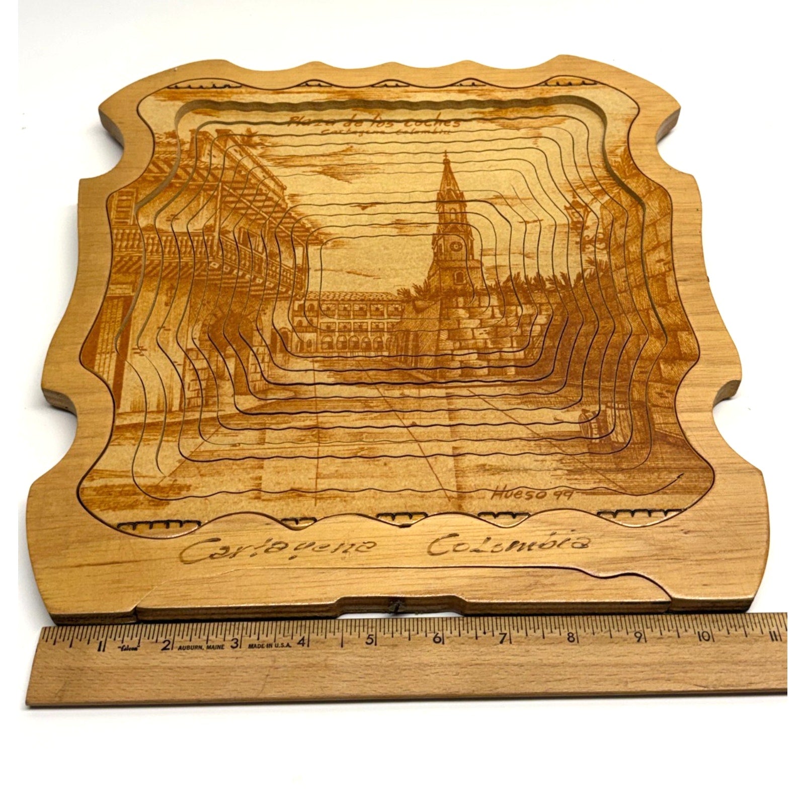 VINTAGE Collapsible Expandable Signed Wooden Art Piece Cartagena Colombia