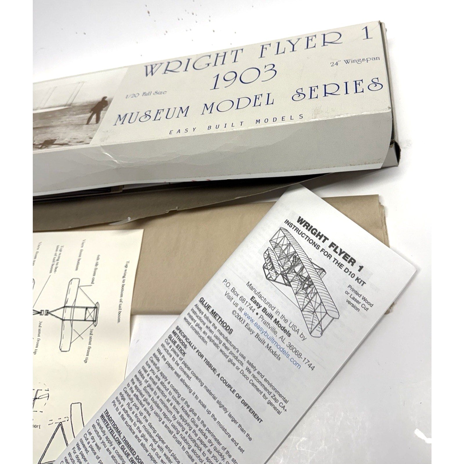 VTG NOS Wright Flyer 1 1903 Museum Model Series D-10 Balsa Wood Kit 1/20 Scale