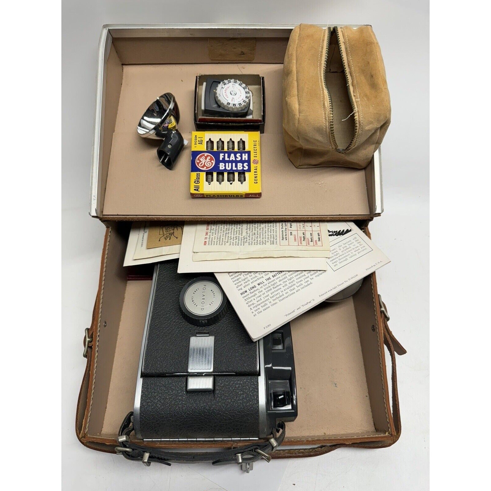 Vintage Polaroid Land Camera Model 150 and the 800 Set w/Leather Case WORKS!