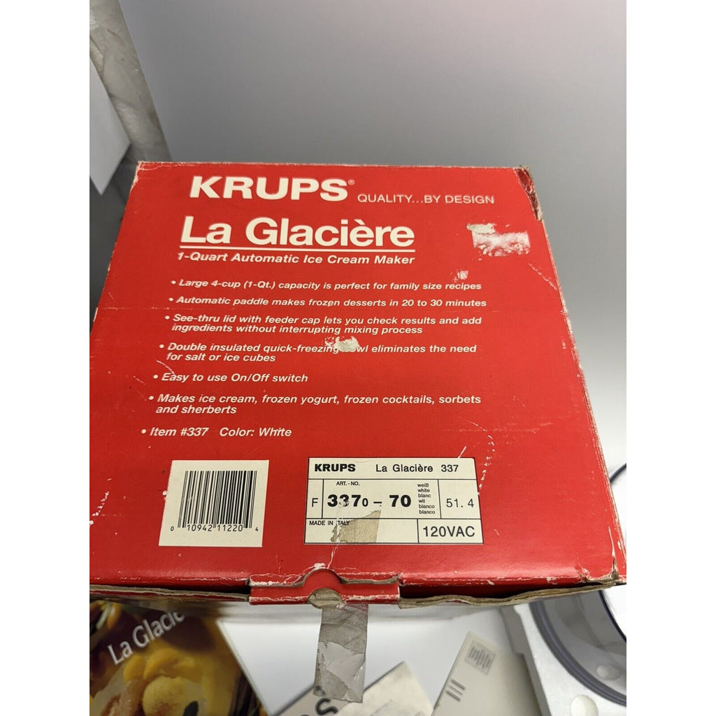 Vintage NOS Krups La Glaciere 1 Qt Auto Ice Cream Maker Model 337 MADE IN ITALY