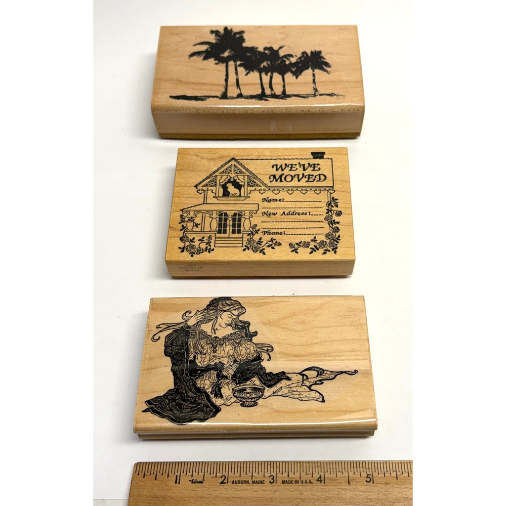Vintage Lot Of 3 Wood Mounted Rubber Stamp Crafting