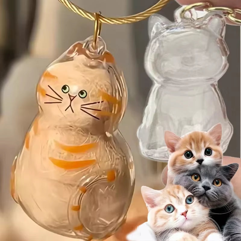 Personalized Transparent Cat Hair Keepsake Keychain – Pet Fur Memorial Pendant for Cat Lovers | Cute & Meaningful Souvenir Gift 🐾✨