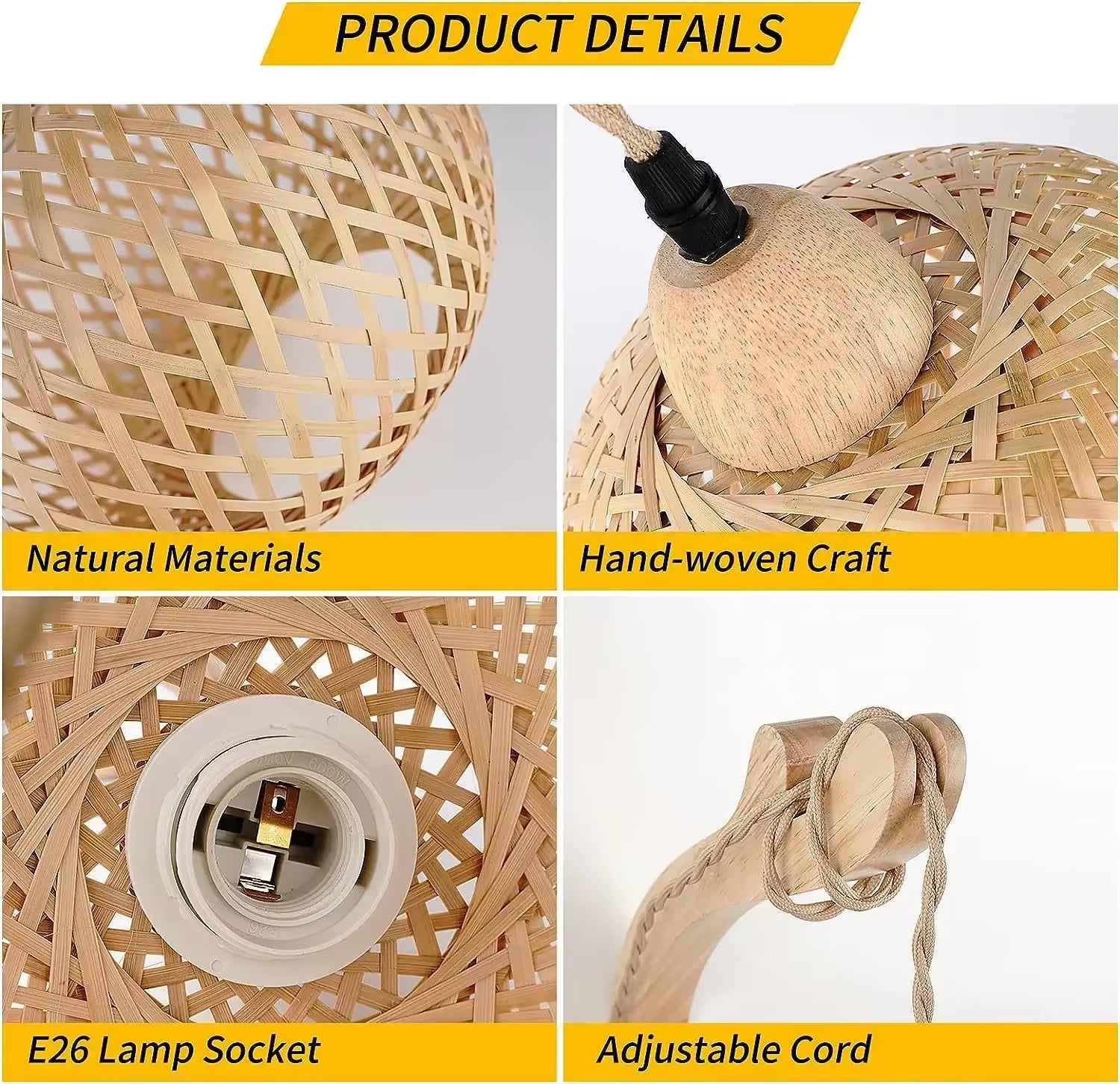 Bamboo Lantern Wall Lamp - Hand-Woven Natural Rattan Wicker E27 Chandeliers and Wall Light Fixtures for Elegant Room Decor