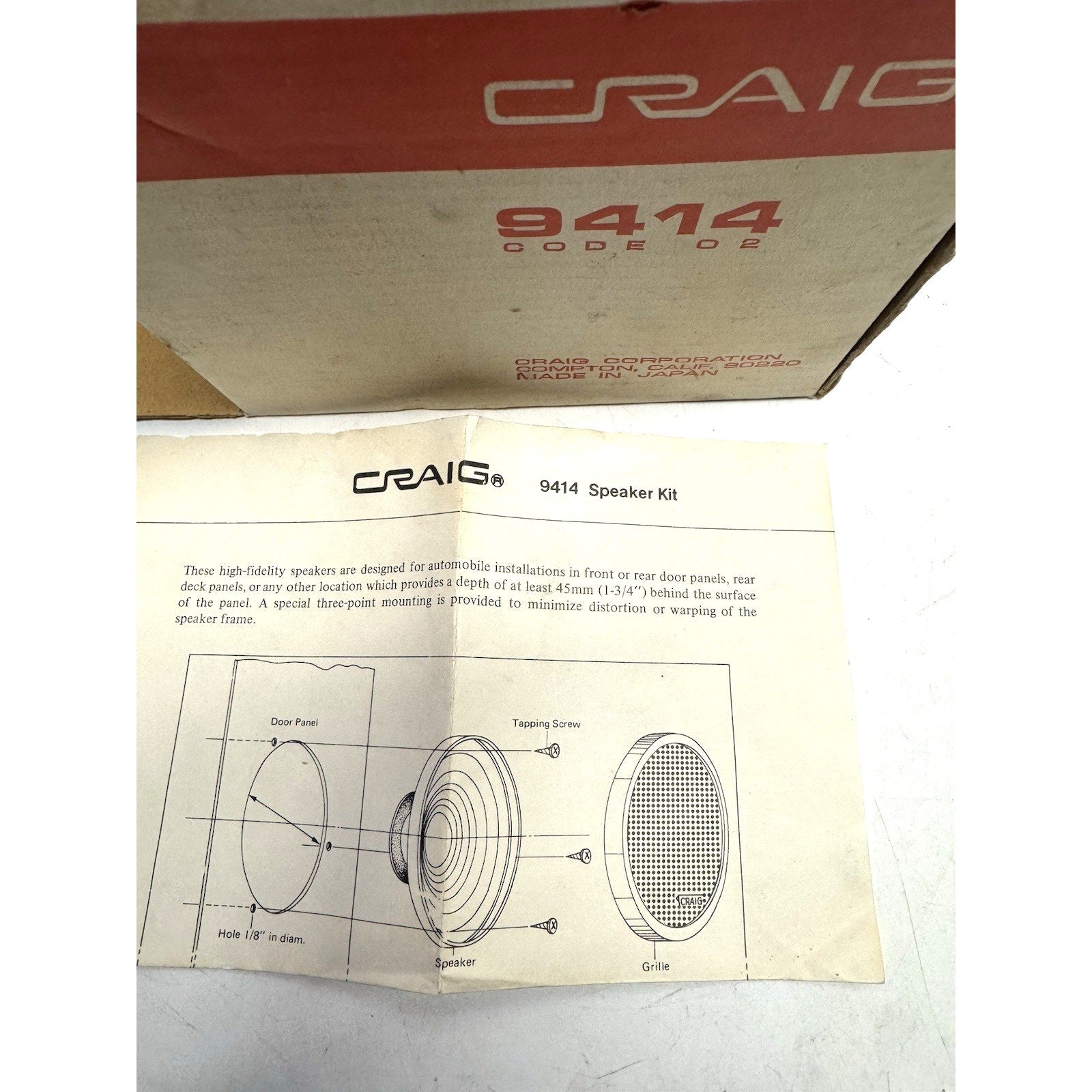Vintage 1979 NOS Craig Car Stereo Speakers 9414 Made in Japan