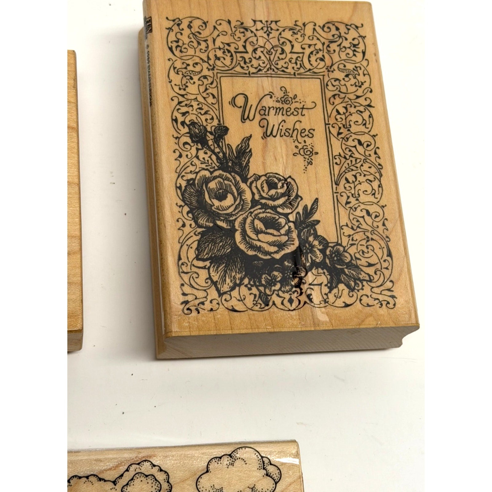 VTG Rubber Stamp Lot (3): Hero Arts Bear, Stampendous "Warmest Wishes", Floral